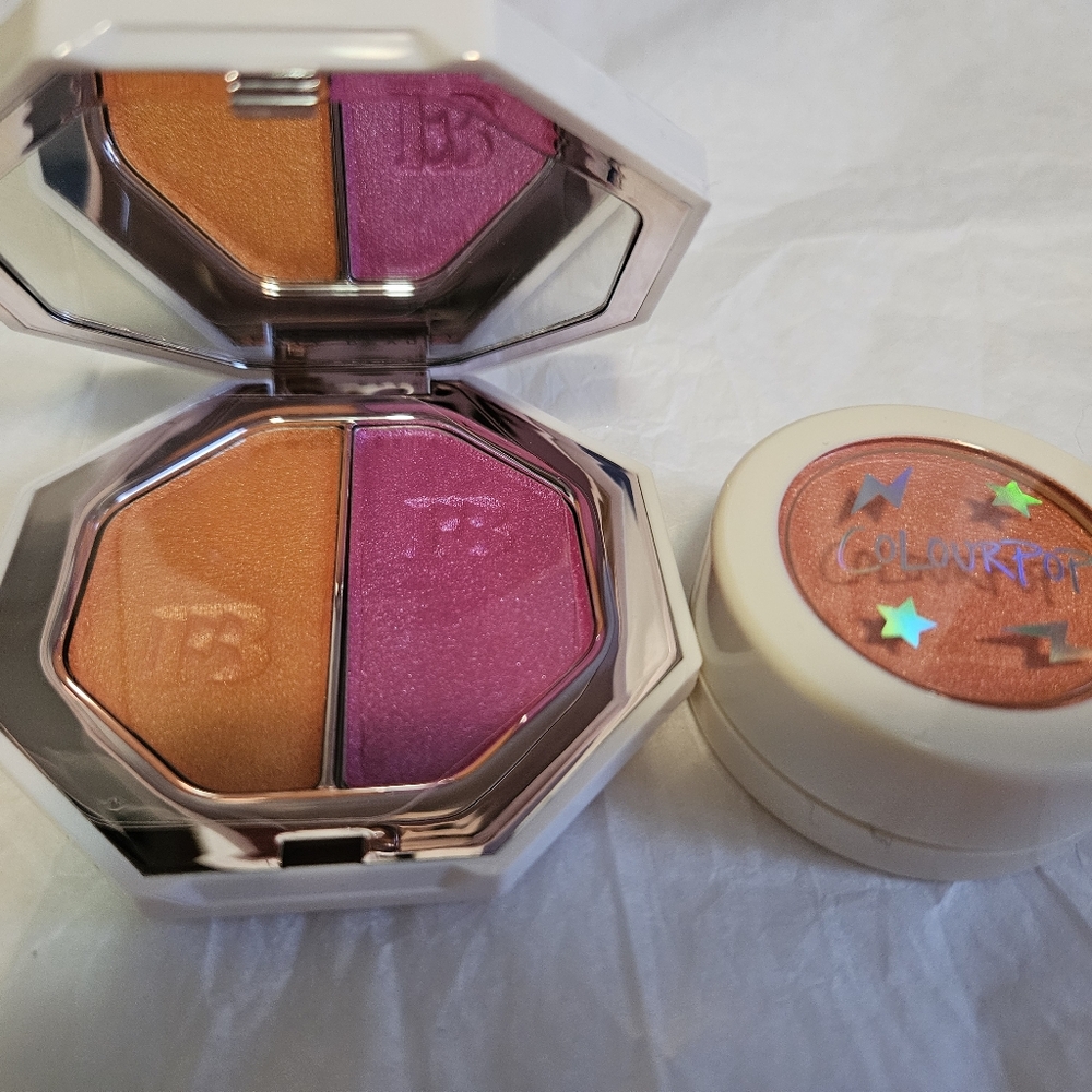 Fenty Beauty highlighter and Colourpop blush